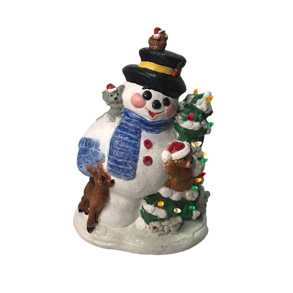 Vintage 92' Will E. Melts Hand Painted Ceramic Light-up Snowman Christmas Decor - Picture 3 of 7